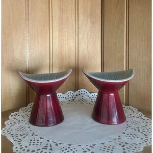 Vintage Swedish Carl Harry Stalhane Rorstrand Burgundy Ceramic Mid Century Pair